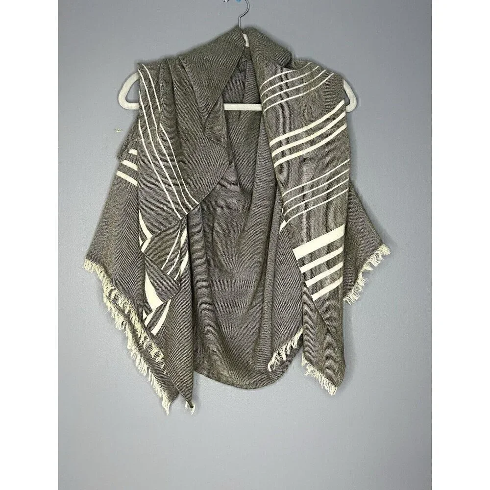J. Crew Striped Cape Scarf With Armholes One Size Gray White Lightweight Vintage